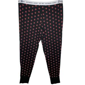 Y2K Victoria Secret Black Red Hearts Relaxed Fit Thermal Lounge Pants Size XL